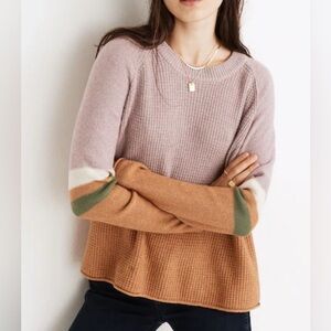 Madewell roll trim striped waffle pullover, small